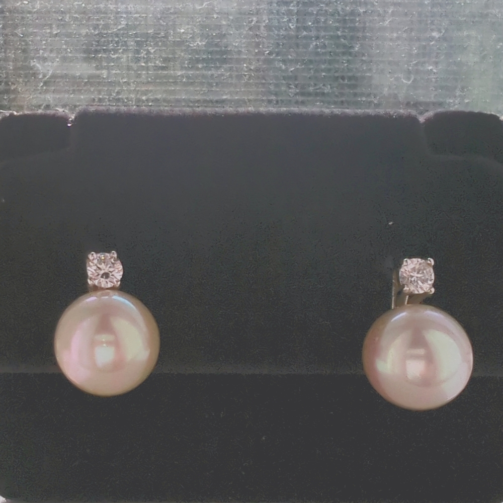 COPY - 14K Posts with Faux Pearl and CZ earrings with 14K stamped posts
